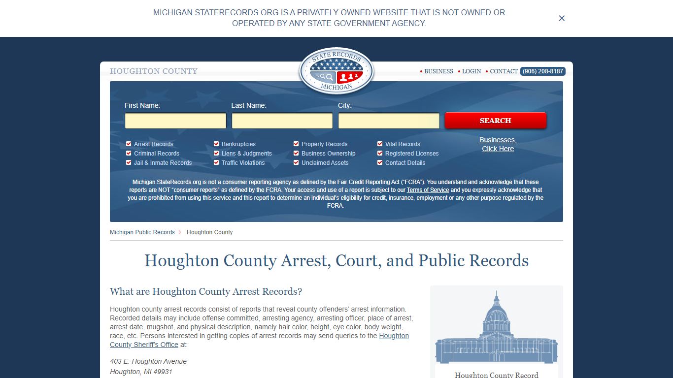 Houghton County Arrest, Court, and Public Records