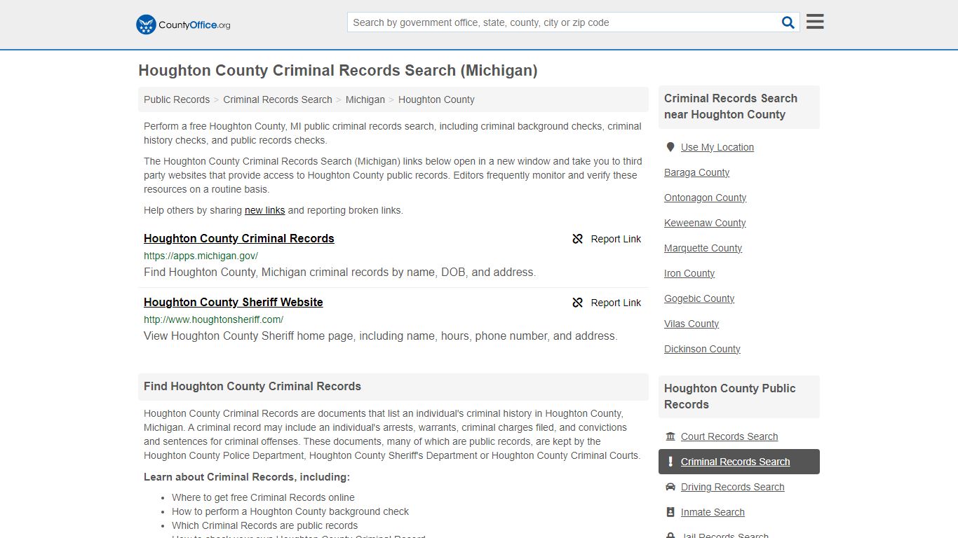 Houghton County Criminal Records Search (Michigan)