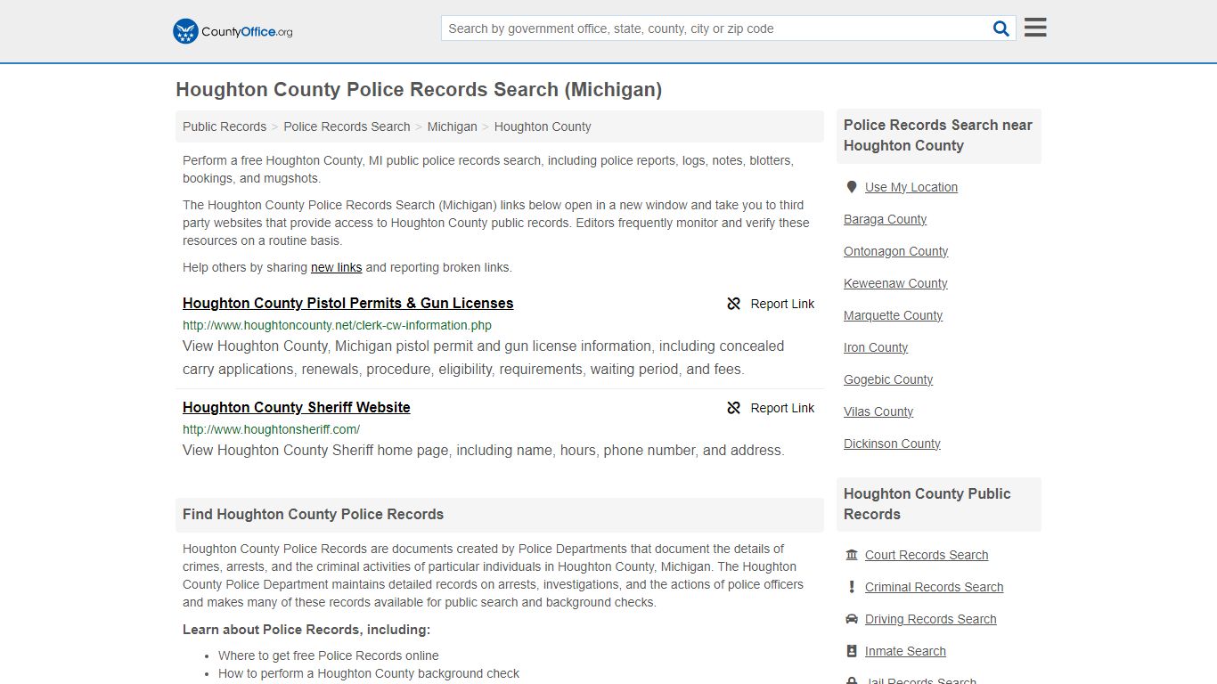 Police Records Search - Houghton County, MI (Accidents & Arrest Records)